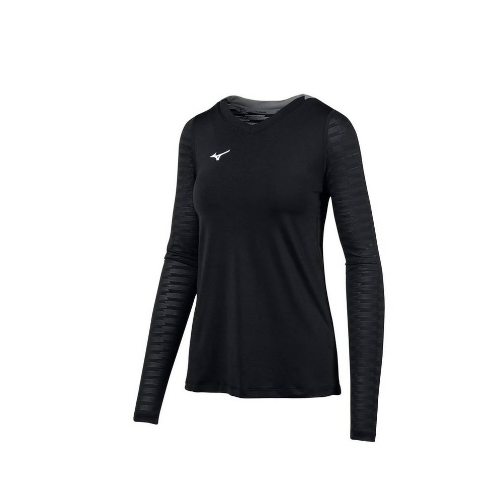 Camisas Mizuno United Long Sleeve - Mulher - Pretas - XPDGE0687